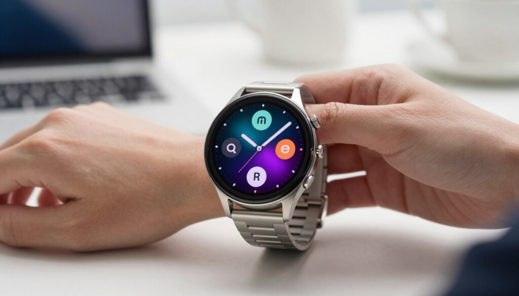 A sleek Samsung Galaxy Watch Ultra 2025 is the focal point, displayed prominently in the foreground. The watch features a high-resolution AMOLED screen with rich colors, and its polished stainless steel case glimmers under soft, diffused lighting. The watch face showcases a modern digital interface with vibrant app icons, emphasizing the eSIM functionality. In the middle ground, an elegant hand with a sophisticated watch band can be seen, suggesting a professional user. The background is softly blurred, featuring a minimalistic workspace with hints of tech gadgets and soft natural lighting, creating an atmosphere of innovation and modernity. The overall mood is aspirational and tech-forward, enticing viewers to consider the capabilities of the Samsung Galaxy Watch Ultra for their Android experience. A sleek Samsung Galaxy Watch Ultra 2025 is the focal point, displayed prominently in the foreground. The watch features a high-resolution AMOLED screen with rich colors, and its polished stainless steel case glimmers under soft, diffused lighting. The watch face showcases a modern digital interface with vibrant app icons, emphasizing the eSIM functionality. In the middle ground, an elegant hand with a sophisticated watch band can be seen, suggesting a professional user. The background is softly blurred, featuring a minimalistic workspace with hints of tech gadgets and soft natural lighting, creating an atmosphere of innovation and modernity. The overall mood is aspirational and tech-forward, enticing viewers to consider the capabilities of the Samsung Galaxy Watch Ultra for their Android experience.